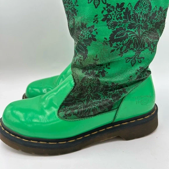 RARE Dr Martens green floral Rain Nellie  Wellies Welly Wellington boot vintage - Picture 11 of 16